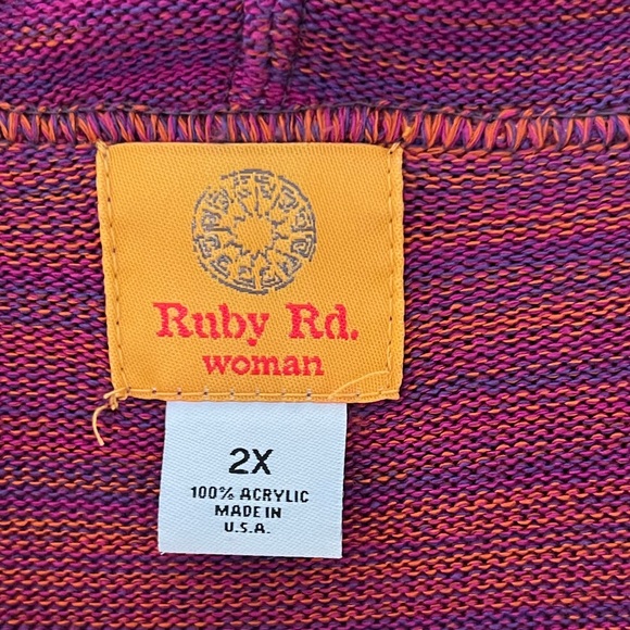 Ruby Rd. Women's Purple & Orange Stripe Knit Cardigan Sweater Size 2X EUC - Picture 7 of 8